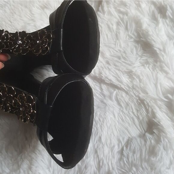 Patrizia by Spring Step Poppy Sandals Black Zip Heel Wedge Shoes Sz 36 US Sz 6 - Picture 9 of 12